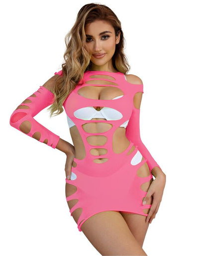 SUBBLIME - 952273 LONG SLEEVE ELASTIC FISHNET DRESS PINK ONE SIZE SUBBLIME - 952273 LONG SLEEVE ELASTIC FISHNET DRESS PINK ONE SIZE