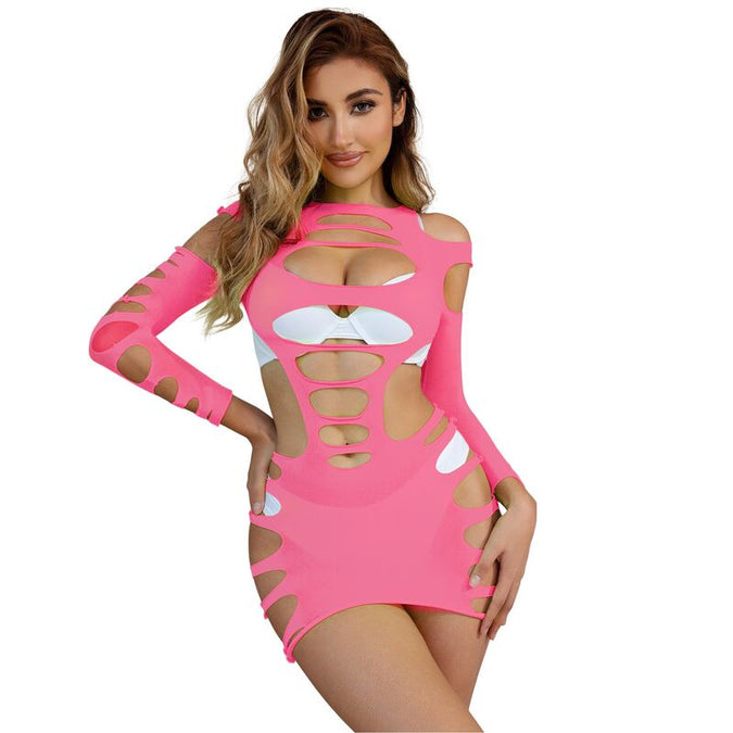 SUBBLIME - 952273 LANGE MOUWEN ELASTISCHE VISNETJESJURK ROZE EEN MAAT