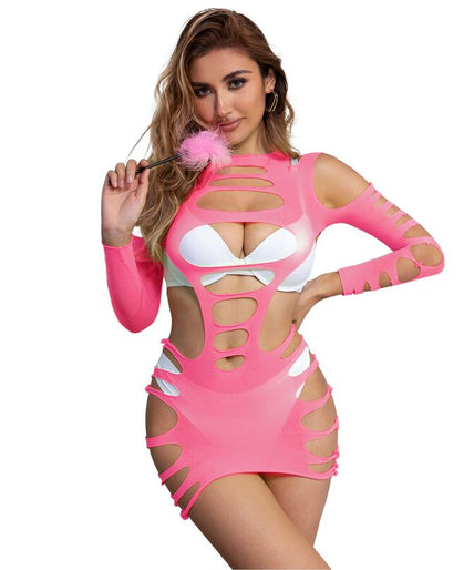 SUBBLIME - 952273 LONG SLEEVE ELASTIC FISHNET DRESS PINK ONE SIZE SUBBLIME - 952273 LONG SLEEVE ELASTIC FISHNET DRESS PINK ONE SIZE