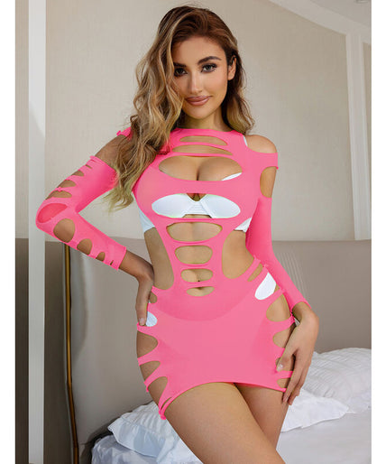 SUBBLIME - 952273 LONG SLEEVE ELASTIC FISHNET DRESS PINK ONE SIZE SUBBLIME - 952273 LONG SLEEVE ELASTIC FISHNET DRESS PINK ONE SIZE