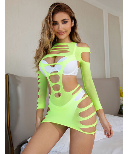 SUBBLIME - 952280 GREEN LONG SLEEVE ELASTIC FISHNET DRESS ONE SIZE SUBBLIME - 952280 GREEN LONG SLEEVE ELASTIC FISHNET DRESS ONE SIZE