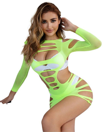 SUBBLIME - 952280 GREEN LONG SLEEVE ELASTIC FISHNET DRESS ONE SIZE SUBBLIME - 952280 GREEN LONG SLEEVE ELASTIC FISHNET DRESS ONE SIZE