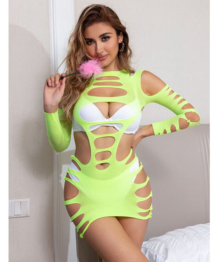 SUBBLIME - 952280 GREEN LONG SLEEVE ELASTIC FISHNET DRESS ONE SIZE SUBBLIME - 952280 GREEN LONG SLEEVE ELASTIC FISHNET DRESS ONE SIZE