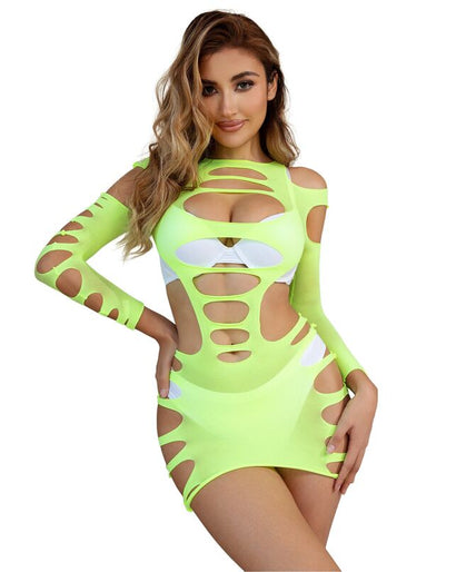 SUBBLIME - 952280 GREEN LONG SLEEVE ELASTIC FISHNET DRESS ONE SIZE SUBBLIME - 952280 GREEN LONG SLEEVE ELASTIC FISHNET DRESS ONE SIZE