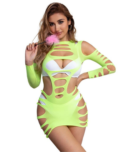 SUBBLIME - 952280 GREEN LONG SLEEVE ELASTIC FISHNET DRESS ONE SIZE SUBBLIME - 952280 GREEN LONG SLEEVE ELASTIC FISHNET DRESS ONE SIZE