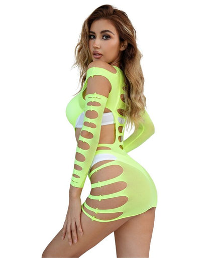 SUBBLIME - 952280 GREEN LONG SLEEVE ELASTIC FISHNET DRESS ONE SIZE SUBBLIME - 952280 GREEN LONG SLEEVE ELASTIC FISHNET DRESS ONE SIZE
