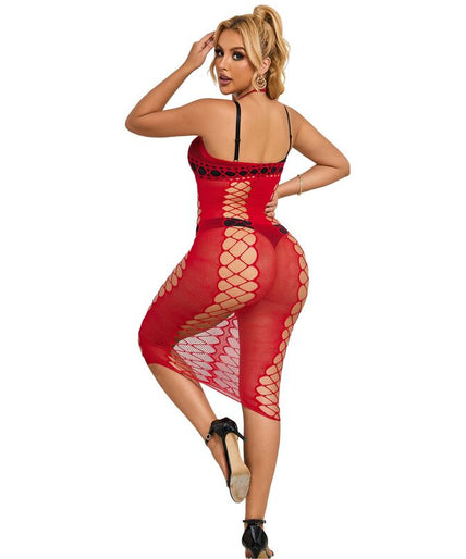 SUBBLIME - 952327 LANGE RODE FISHNET JURK EEN MAAT SUBBLIME - 952327 LANGE RODE FISHNET JURK EEN MAAT