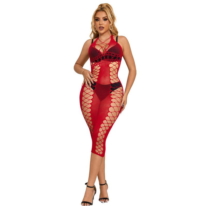 SUBBLIME - 952327 LANGE RODE FISHNET JURK EEN MAAT