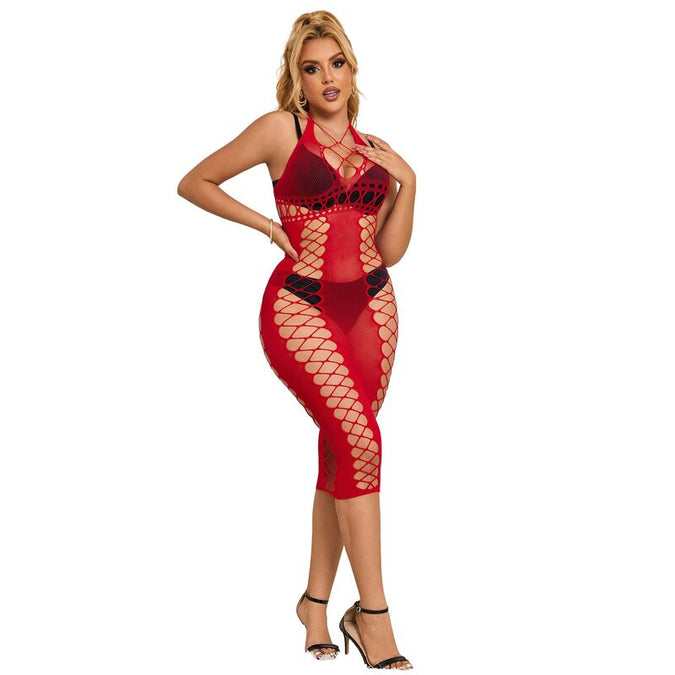 SUBBLIME - 952327 LANGE RODE FISHNET JURK EEN MAAT