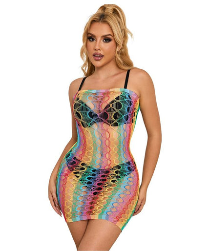 SUBBLIME - 952365 RAINBOW BARE SHOULDER FISHNET DRESS ONE SIZE SUBBLIME - 952365 RAINBOW BARE SHOULDER FISHNET DRESS ONE SIZE