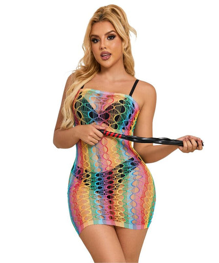 SUBBLIME - 952365 RAINBOW BARE SHOULDER FISHNET DRESS ONE SIZE SUBBLIME - 952365 RAINBOW BARE SHOULDER FISHNET DRESS ONE SIZE