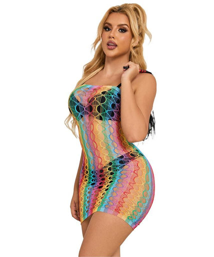 SUBBLIME - 952365 RAINBOW BARE SHOULDER FISHNET DRESS ONE SIZE SUBBLIME - 952365 RAINBOW BARE SHOULDER FISHNET DRESS ONE SIZE