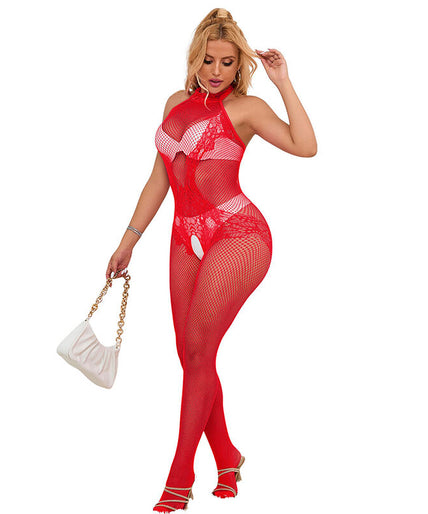 Subblime – 952372 Fishnet And Lace Crotchless Bodystocking With High Neck Red One Size Subblime – 952372 Fishnet And Lace Crotchless Bodystocking With High Neck Red One Size