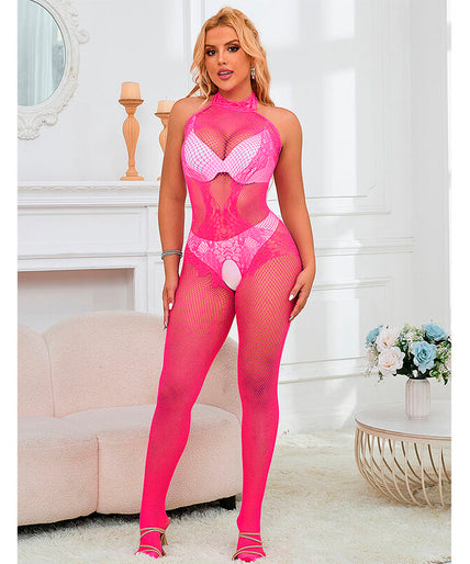 SUBBLIME - 952389 VISNET EN KANT CROTCHLESS BODYSTOCKING MET HOGE HALS ROZE EEN MAAT SUBBLIME - 952389 VISNET EN KANT CROTCHLESS BODYSTOCKING MET HOGE HALS ROZE EEN MAAT