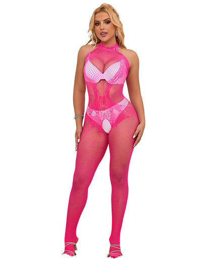 SUBBLIME - 952389 VISNET EN KANT CROTCHLESS BODYSTOCKING MET HOGE HALS ROZE EEN MAAT SUBBLIME - 952389 VISNET EN KANT CROTCHLESS BODYSTOCKING MET HOGE HALS ROZE EEN MAAT