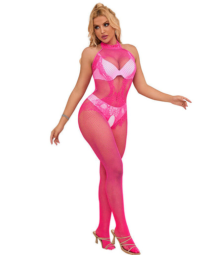 SUBBLIME - 952389 VISNET EN KANT CROTCHLESS BODYSTOCKING MET HOGE HALS ROZE EEN MAAT SUBBLIME - 952389 VISNET EN KANT CROTCHLESS BODYSTOCKING MET HOGE HALS ROZE EEN MAAT