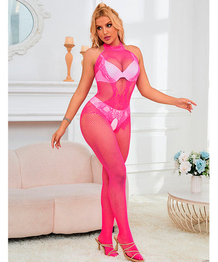 SUBBLIME - 952389 VISNET EN KANT CROTCHLESS BODYSTOCKING MET HOGE HALS ROZE EEN MAAT SUBBLIME - 952389 VISNET EN KANT CROTCHLESS BODYSTOCKING MET HOGE HALS ROZE EEN MAAT