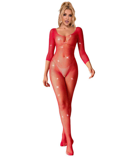 SUBBLIME - 952419 VISNET BODYSTOCKING MET DIAMANTEN LANGE MOUW ROOD XS/M SUBBLIME - 952419 VISNET BODYSTOCKING MET DIAMANTEN LANGE MOUW ROOD XS/M