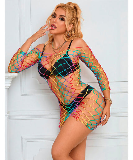 SUBBLIME - 952426 RAINBOW LONG SLEEVE FISHNET DRESS ONE SIZE SUBBLIME - 952426 RAINBOW LONG SLEEVE FISHNET DRESS ONE SIZE