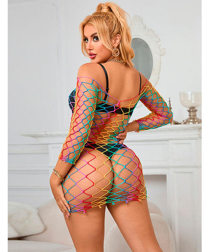 SUBBLIME - 952426 RAINBOW LONG SLEEVE FISHNET DRESS ONE SIZE SUBBLIME - 952426 RAINBOW LONG SLEEVE FISHNET DRESS ONE SIZE