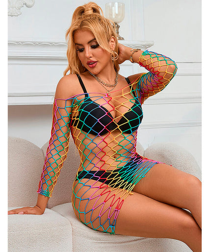 SUBBLIME - 952426 RAINBOW LONG SLEEVE FISHNET DRESS ONE SIZE SUBBLIME - 952426 RAINBOW LONG SLEEVE FISHNET DRESS ONE SIZE