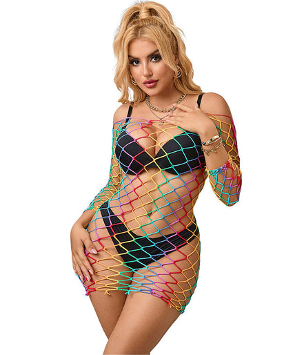 SUBBLIME - 952426 RAINBOW LONG SLEEVE FISHNET DRESS ONE SIZE SUBBLIME - 952426 RAINBOW LONG SLEEVE FISHNET DRESS ONE SIZE