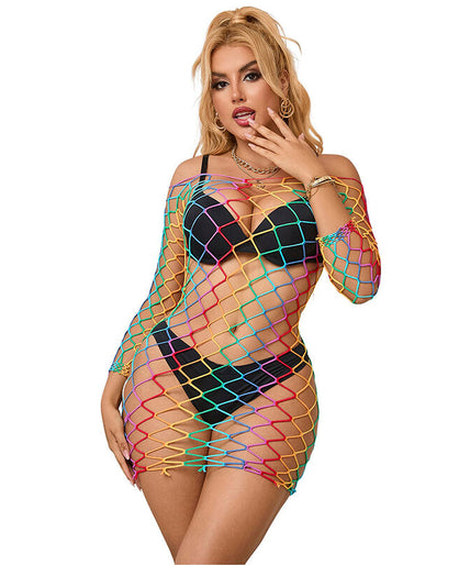SUBBLIME - 952426 RAINBOW LONG SLEEVE FISHNET DRESS ONE SIZE SUBBLIME - 952426 RAINBOW LONG SLEEVE FISHNET DRESS ONE SIZE