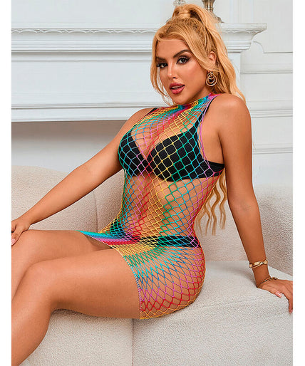 SUBBLIME - 952433 RAINBOW HIGH NECK SLEEVELESS FISHNET DRESS ONE SIZE SUBBLIME - 952433 RAINBOW HIGH NECK SLEEVELESS FISHNET DRESS ONE SIZE