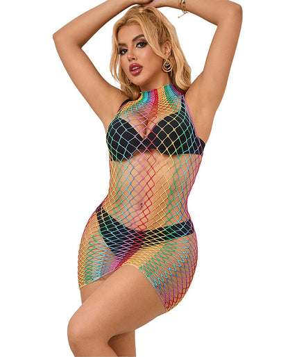 SUBBLIME - 952433 RAINBOW HIGH NECK SLEEVELESS FISHNET DRESS ONE SIZE SUBBLIME - 952433 RAINBOW HIGH NECK SLEEVELESS FISHNET DRESS ONE SIZE