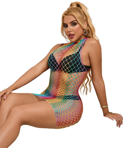 SUBBLIME - 952433 RAINBOW HIGH NECK SLEEVELESS FISHNET DRESS ONE SIZE SUBBLIME - 952433 RAINBOW HIGH NECK SLEEVELESS FISHNET DRESS ONE SIZE