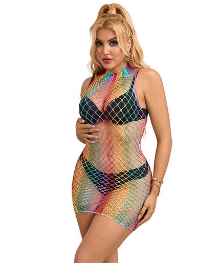 SUBBLIME - 952433 RAINBOW HIGH NECK SLEEVELESS FISHNET DRESS ONE SIZE SUBBLIME - 952433 RAINBOW HIGH NECK SLEEVELESS FISHNET DRESS ONE SIZE