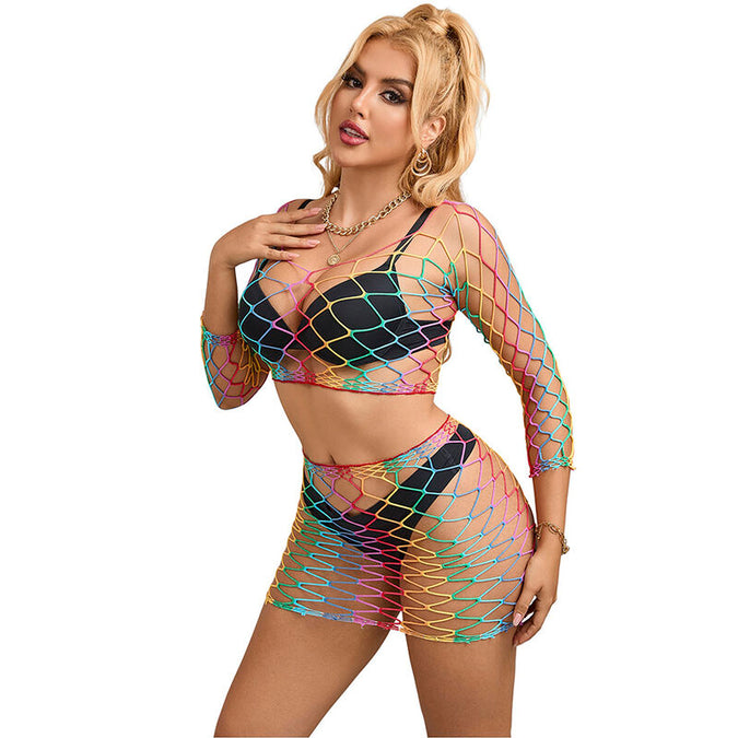 SUBBLIME - 952440 2-DELIGE FISCHNET SET LANGE MOUW REGENBOOG ONE SIZE