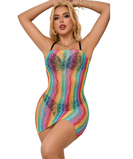 SUBBLIME - 952457 RAINBOW OFF SHOULDER SLEEVELESS FISHNET DRESS ONE SIZE SUBBLIME - 952457 RAINBOW OFF SHOULDER SLEEVELESS FISHNET DRESS ONE SIZE