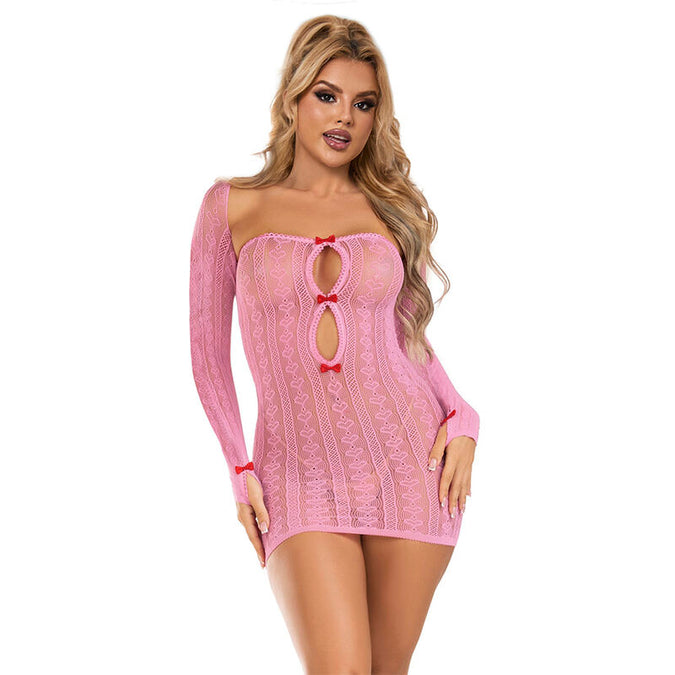 Subblime – 952471 Pink Fishnet Dress One Size