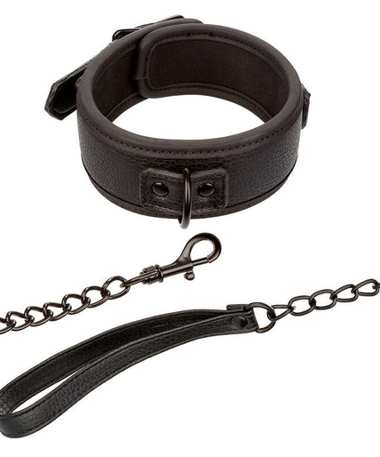 CALEXOTICS - NOCTURNAL COLLAR & LEASH LEATHER ADJUSTABLE BLACK CALEXOTICS - NOCTURNAL COLLAR & LEASH LEATHER ADJUSTABLE BLACK