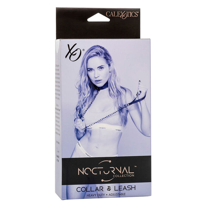 CALEXOTICS - NACHTELIJKE HALSBAND & RIEM LEER VERSTELBAAR ZWART