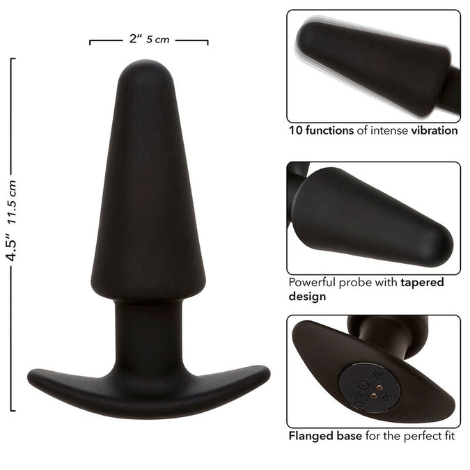 CALEXOTICS - ROCK BOTTOM TAPERED ANAL PLUG 10 VIBRATIES SILICONE ZWART