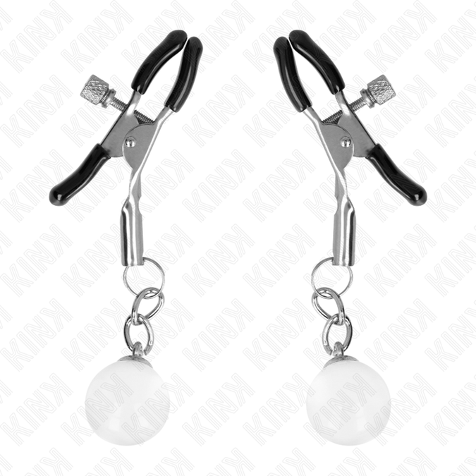 KINK - BORSTKLEMMEN MET GLASPARELS ZILVER 6 CM