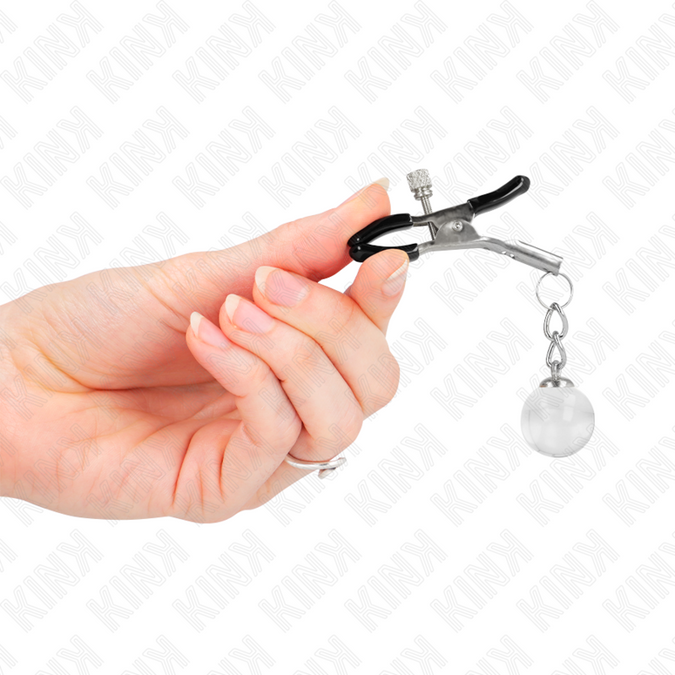 KINK - BORSTKLEMMEN MET GLASPARELS ZILVER 6 CM