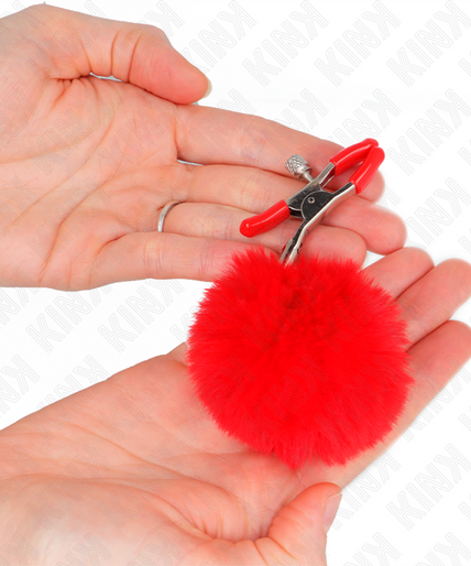 KINK - FAUX FUR BALL NIPPLE CLAMP RED 6 CM KINK - FAUX FUR BALL NIPPLE CLAMP RED 6 CM