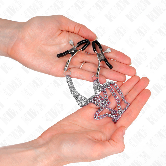 Kink – Nipple Clamps With 3 Chains Silver 20/23/28 Cm