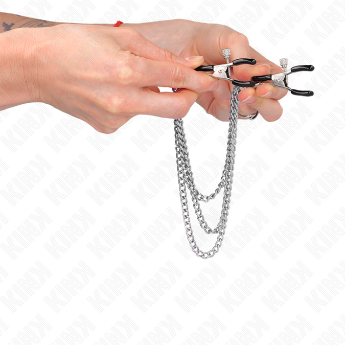 Kink – Nipple Clamps With 3 Chains Silver 20/23/28 Cm