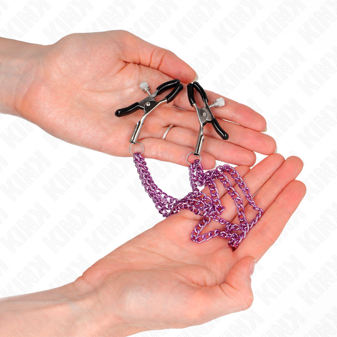 KINK - NIPPELKLEMMEN MET 3 KETTINGS PURPLE 20/23/28 CM