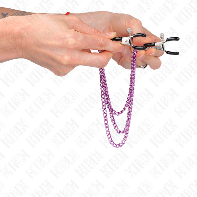 KINK - NIPPELKLEMMEN MET 3 KETTINGS PURPLE 20/23/28 CM