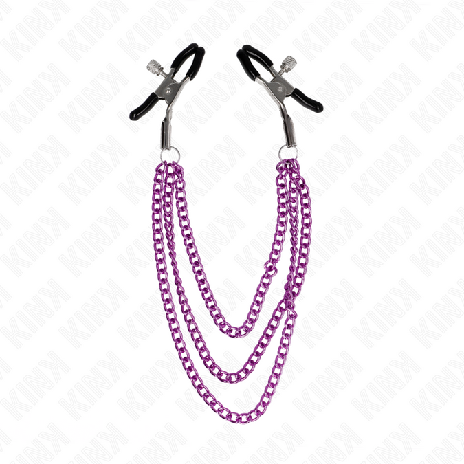 KINK - NIPPELKLEMMEN MET 3 KETTINGS PURPLE 20/23/28 CM