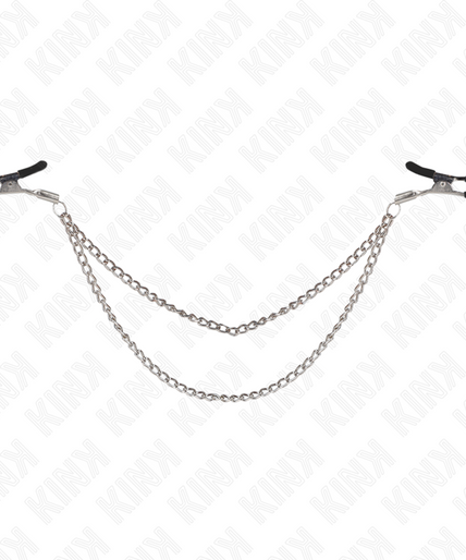 KINK - NIPPLE CLAMPS WITH 2 THICK CHAINS SILVER 20/23 CM KINK - NIPPLE CLAMPS WITH 2 THICK CHAINS SILVER 20/23 CM