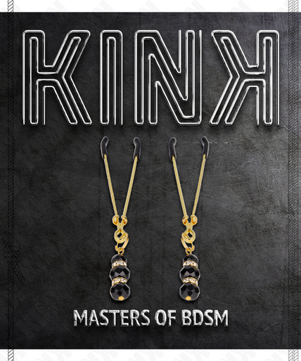 KINK - GOLD THIN NIPPLE CLAMPS WITH 3 BLACK GLASS BEADS 7 CM KINK - GOLD THIN NIPPLE CLAMPS WITH 3 BLACK GLASS BEADS 7 CM