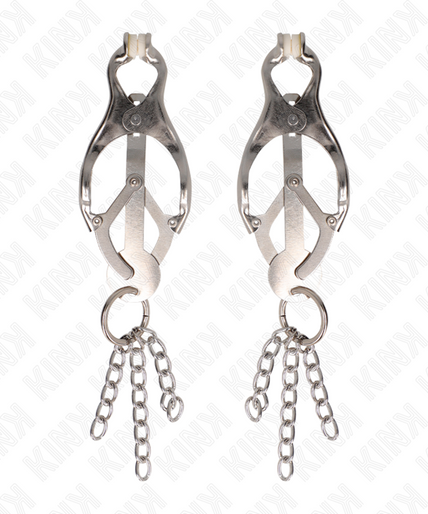 KINK - JAPANESE CLOVER NIPPLE CLAMPS WITH LITTLE CHAINS SILVER KINK - JAPANESE CLOVER NIPPLE CLAMPS WITH LITTLE CHAINS SILVER