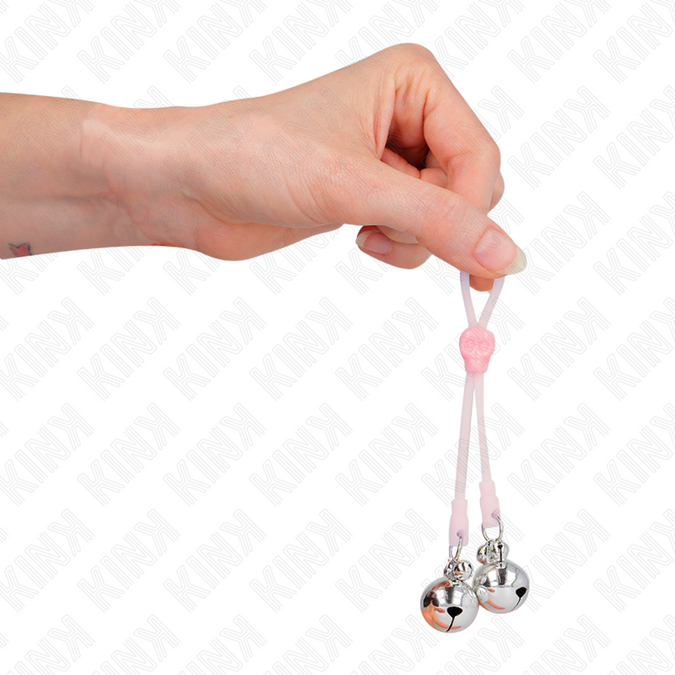 KINK - LICHTGEVENDE SCHEDEL TEPELKLEMMEN MET BELLETJES VERSTELBAAR ROZE / ZILVER