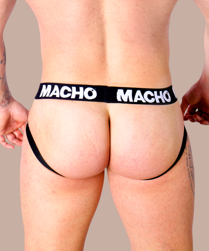 Macho – Mx27gr Leather Jock Gray Beige XL Pleasurements Macho Mx27gr jockstrap in grijsbeige imitatieleer met een elastische Macho-tailleband